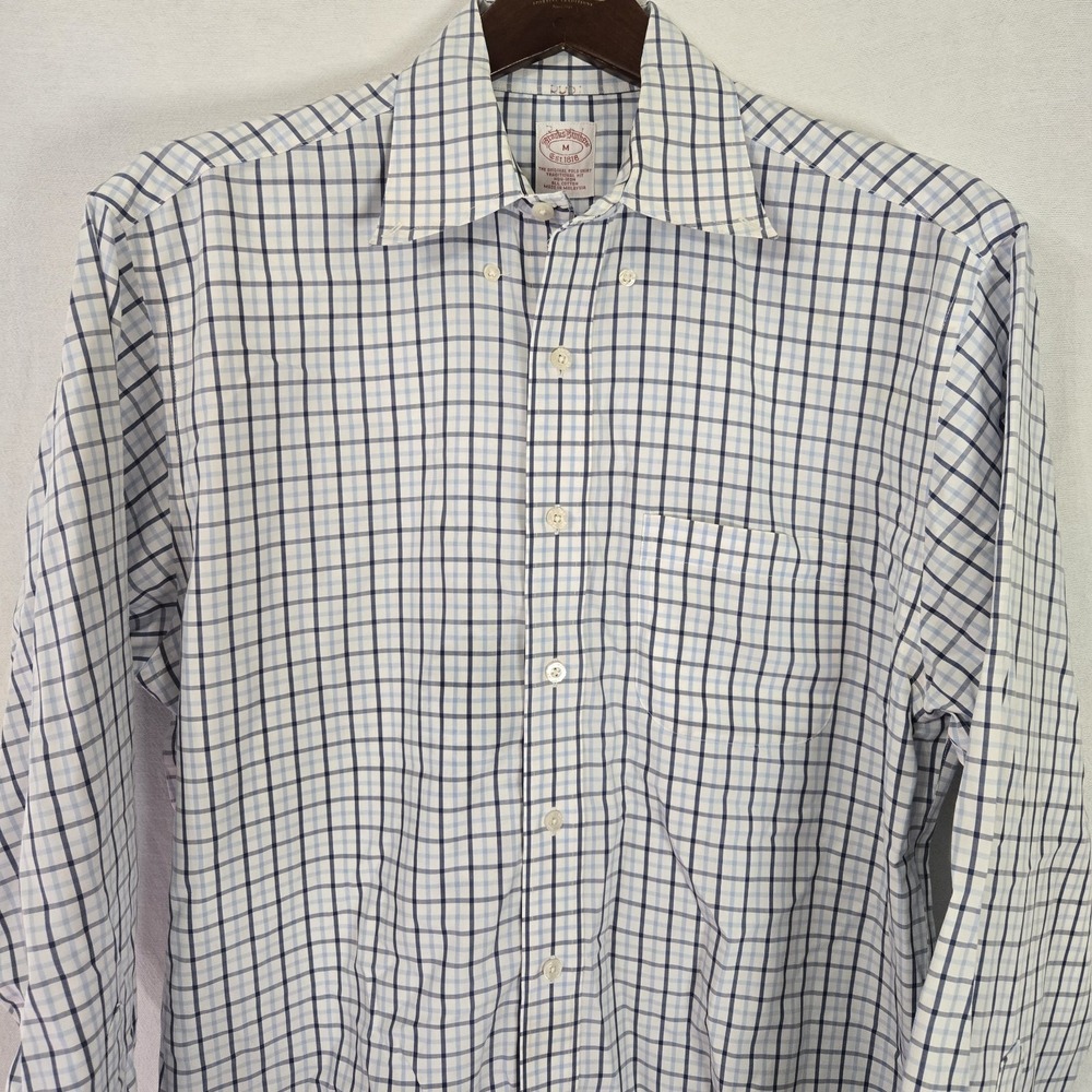 Brooks Brothers 1818 Mens Med.‎ Blue Plaid No Iron Button Down Shirt 100% Cotton
